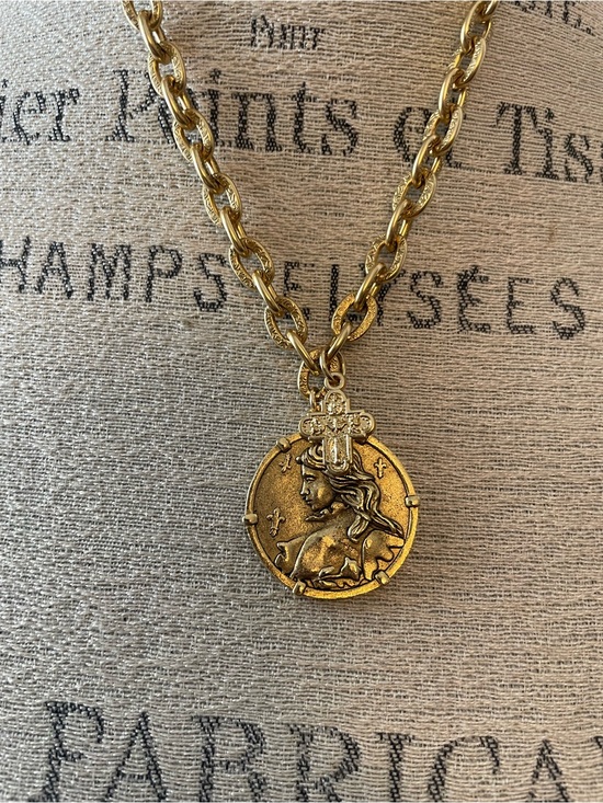 Artisan Jewelry - Joan of Arc Gold Medallion necklace.